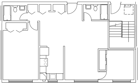 Floor plan for 2 beds, 2 baths, 956 sqft